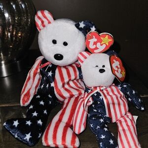 Ty Beanie Babie & Teenie Patriotic American Flag Bears - Red White Blue